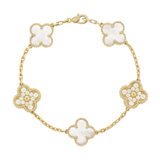 Elena Bracciale Klover in Bianco Oro con Diamante