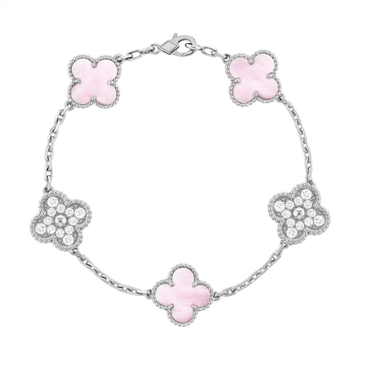 Maddalena Bracciale Quadrifoglio con Diamante - Argento Rosa