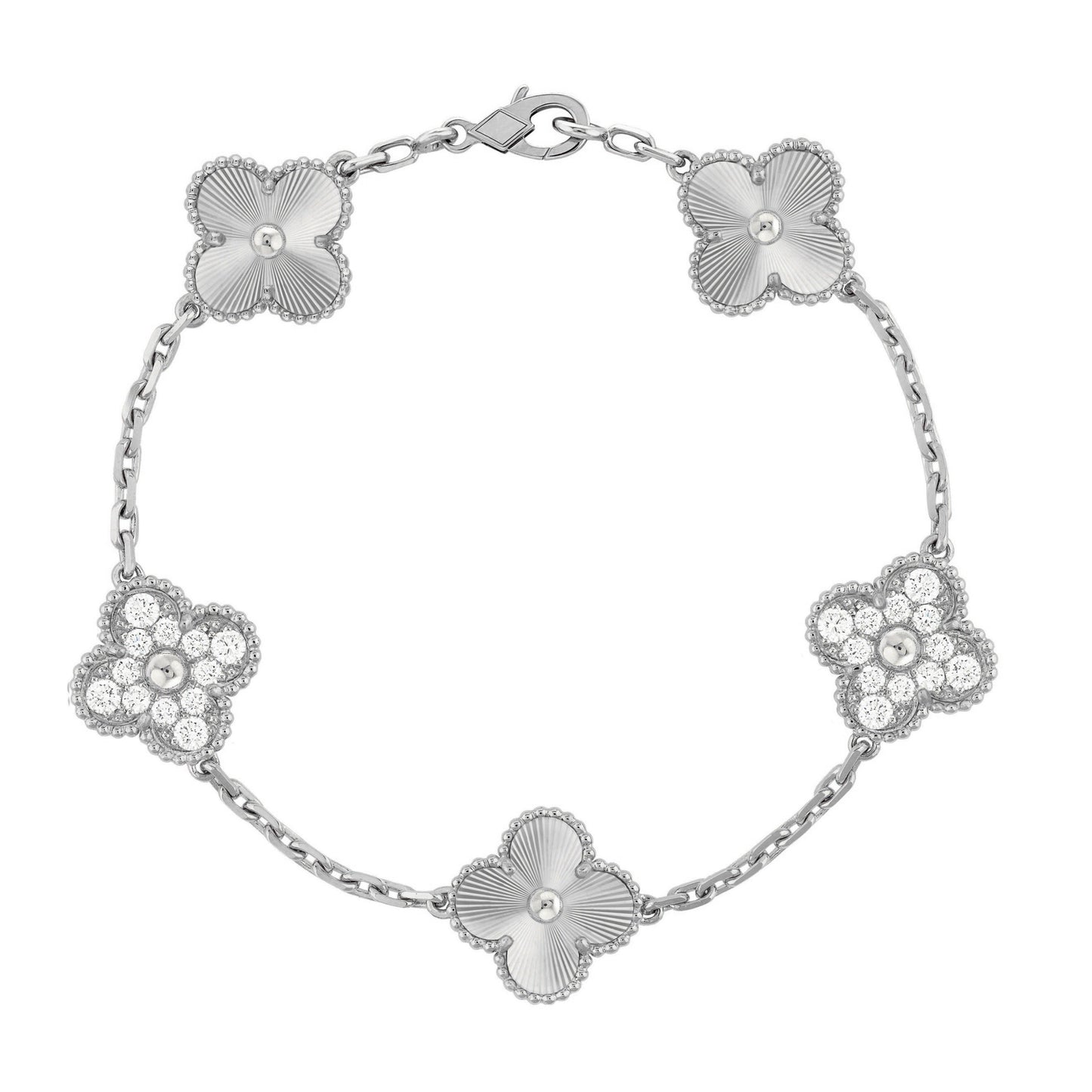 Flavia Bracciale Diamante Klöver in Argento Guilloché