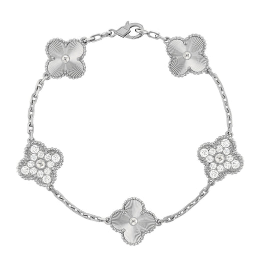 Flavia Bracciale Diamante Klöver in Argento Guilloché
