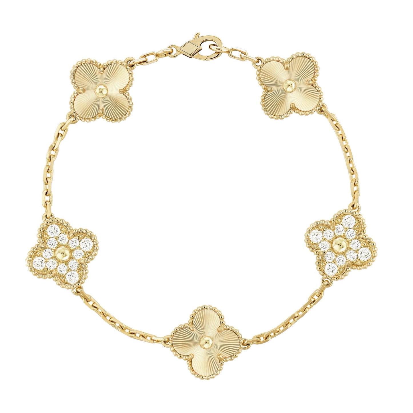 Elena Bracciale Klover in Guilloche Dorato con Diamante