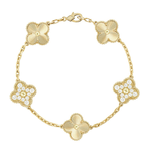 Elena Bracciale Klover in Guilloche Dorato con Diamante